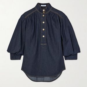 Zimmermann Blue Billow Gathered Denim Blouse