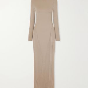 Alaïa Natural Stretch-Jersey Turtleneck Midi Dress