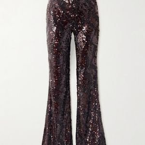 Veronica Beard Brown Collier Sequined Satin Flared Pants