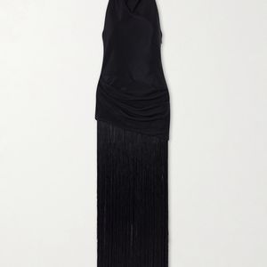 Cult Gaia Black Noosha Fringed Silk Halterneck Maxi Dress