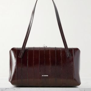 Jil Sander Brown Paneled Cracked-Leather Shoulder Bag