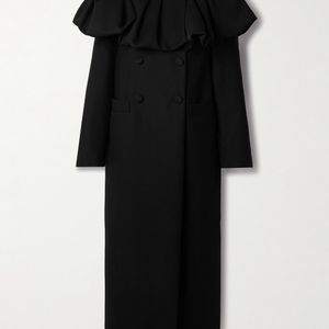 LIBEROWE Black Bombardo Double-Breasted Pleated Ruffled Wool-Twill Coat
