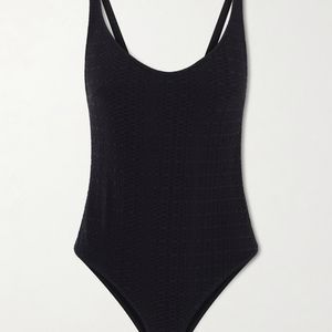 Lisa Marie Fernandez Black Marilyn Stretch-Seersucker Swimsuit