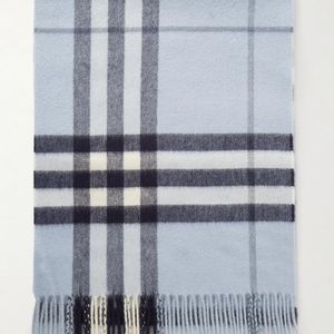 Burberry Blue Fringed Checked Cashmere Scarf