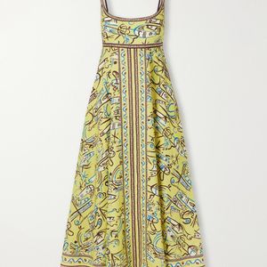 ALÉMAIS White Fish Sticks Printed Linen Midi Dress