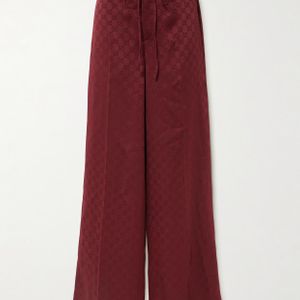 Gucci Red Satin-Jacquard Wide-Leg Pants