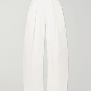 Kallmeyer White Joel Pleated Cotton-Poplin Wide-Leg Pants