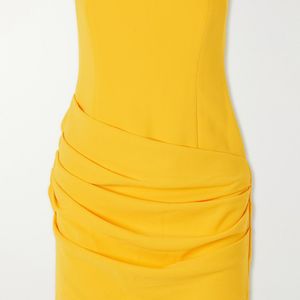Alex Perry Yellow Strapless Draped Crepe Mini Dress