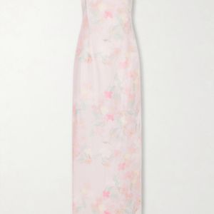 BERNADETTE Pink Elora Strapless Floral-Print Tencel-Blend Organza Maxi Dress