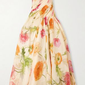 Carolina Herrera Strapless Draped Floral-Print Silk-Organza Gown