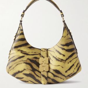 Ganni Metallic Kat Small Zebra-Print Leather Shoulder Bag