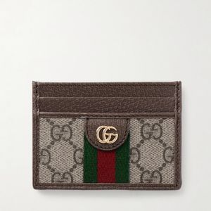 Gucci Natural Ophidia Textured Leather-Trimmed Printed Coated-Canvas Cardholder