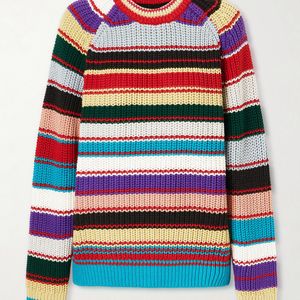 Aimé Leon Dore Red Striped Crewneck Cotton-Knitted Sweater