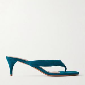 Alaïa Blue 55 Padded Suede Thong Sandals