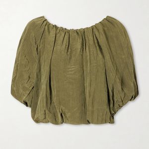 Jonathan Simkhai Green Anni Cropped Gathered Crepon Blouse