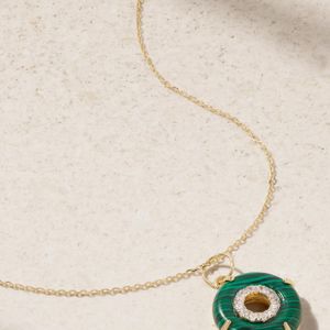 Mateo Natural Donut 14-Karat, Malachite And Diamond Necklace