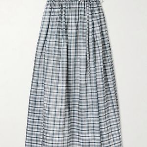 Jil Sander Blue Checked Silk-Blend Midi Skirt