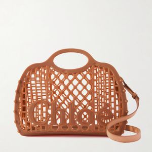 Chloé Brown Cage Leather-Trimmed Studded Rubber Shoulder Bag