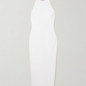 Ilkyaz Ozel White Hemingway Crystal-Embellished Cady Halterneck Gown