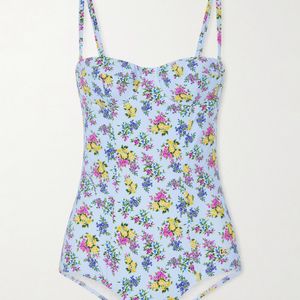 Dolce & Gabbana Blue Embellished Floral-Print Swimsuit