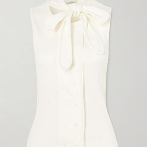 Lemaire Natural Tie-Neck Ribbed Stretch-Cotton And Linen-Blend Jersey Top