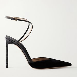 Tom Ford Black 105 Croc-Effect Leather-Trimmed Velvet Pumps