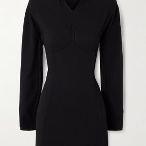 Jean Paul Gaultier Black Open-Back Hooded Paneled Crepe-Jersey Mini Dress