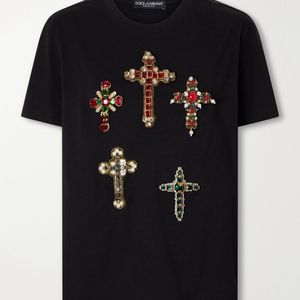Dolce & Gabbana Black Embellished Cotton-Jersey T-Shirt