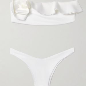 Maygel Coronel White Bies Ruffled Bandeau Bikini