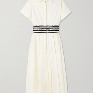 Abadia Natural Shams Grosgrain-Trimmed Cotton Midi Shirt Dress