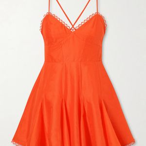 Charo Ruiz Orange Marlene Guipure Lace-Trimmed Cotton-Blend Voile Mini Dress