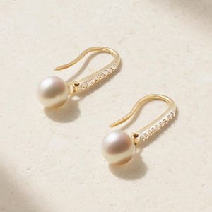 Mateo Natural 14-Karat, Pearl And Diamond Earrings