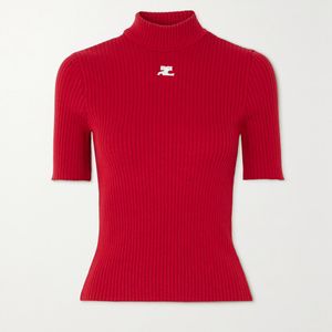 Courreges Embroidered Ribbed-Knit Top