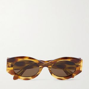 Alaïa Yellow Lettering Round-Frame Tortoiseshell Acetate Sunglasses