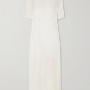 Khaite White Webber Crinkled-Voile Midi Dress