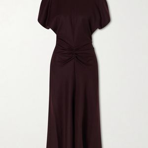 Victoria Beckham Purple Bela Draped Wool Midi Dress