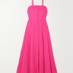Gabriela Hearst Pink Margritte Pleated Linen Midi Dress