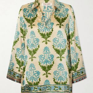 Emporio Sirenuse Green Jila Three Floral-Print Silk-Satin Shirt