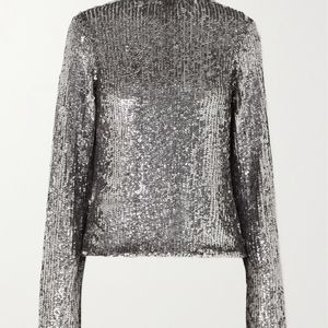 Interior Grey Frances Sequined Stretch-Tulle Top