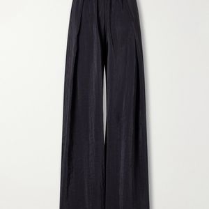 La Ligne Blue Pleated Crinkle Satin Wide-Leg Pants