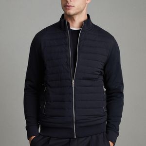 Reiss Blue Flintoff - Navy Hybrid Quilt And Knit Zip-through Jacket, M for men