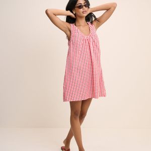 Nobody's Child Pink Gingham Scoop Neck Mini Beach Dress