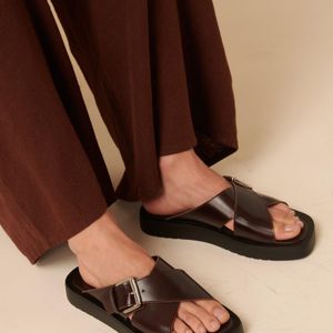 Nobody's Child Brown Cross Strap Leather Chunky Sandals