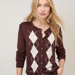 Nobody's Child Brown Argyle Print Cardigan