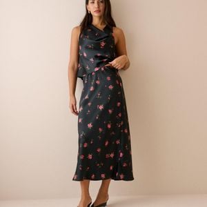 Nobody's Child Natural Floral Satin Slip Maxi Skirt
