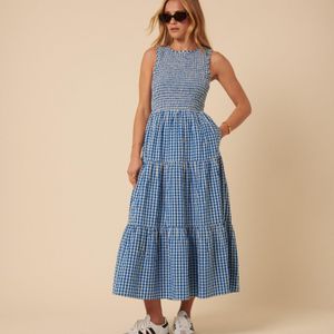 Nobody's Child Blue Gingham Sleeveless Tiered Charlie Midi Dress