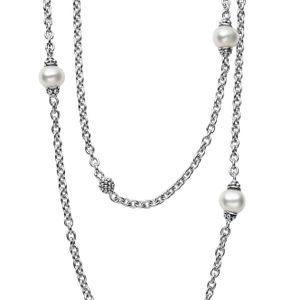 Lagos Metallic Sterling Silver Luna Cultured Freshwater Pearl And Caviar Ball Station Necklace