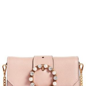 Miu Miu Pink Lady Madras Crystal Embellished Leather Crossbody Bag