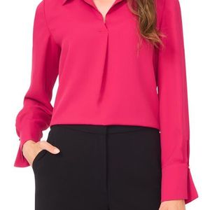 Halogen® Red Split Cuff Button-Up Top
