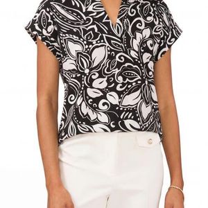 Chaus Black Split Neck Georgette Blouse